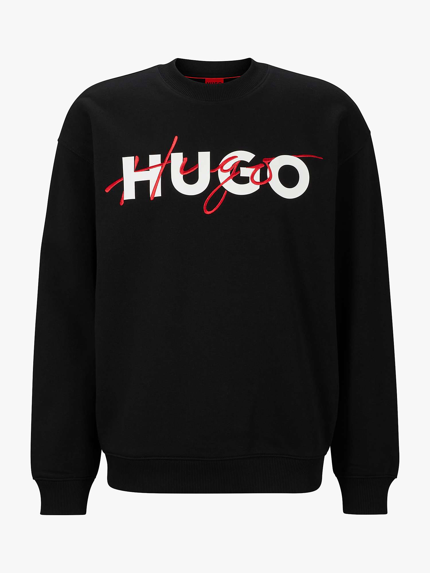 HUGO Droyko Logo Sweatshirt, Black at John Lewis & Partners