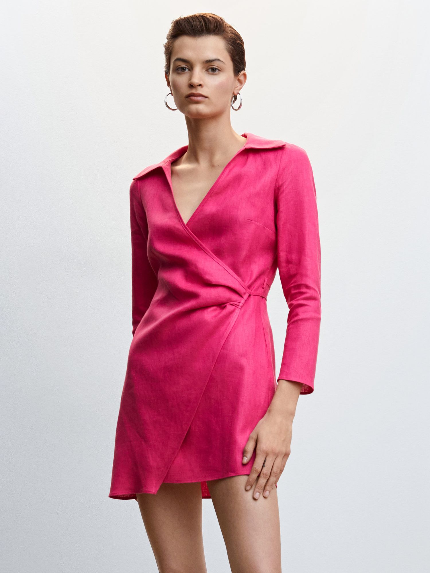 Mango Linen Wrap Dress, Bright Pink at John Lewis & Partners