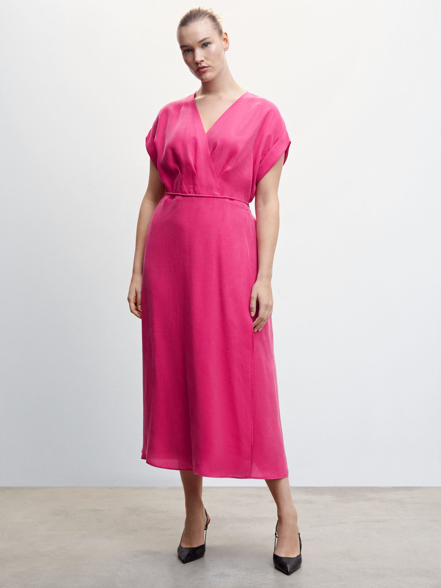Mango Curve Salem Wrap Midi Dress, Bright Pink