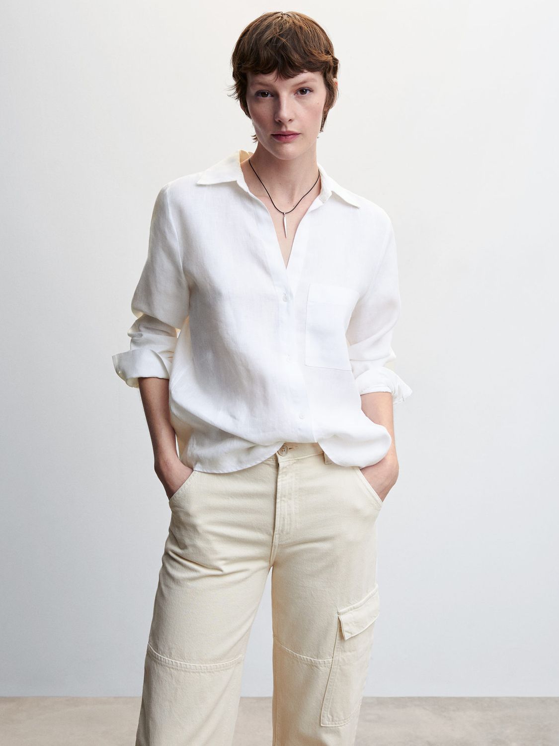 Mango Samara Linen Patch Pocket Shirt, Natural White at John Lewis ...