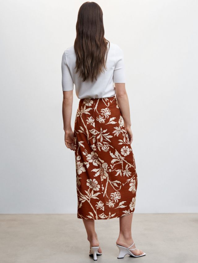 Mango Pareo Wrap Midi Skirt, Brown, XXS