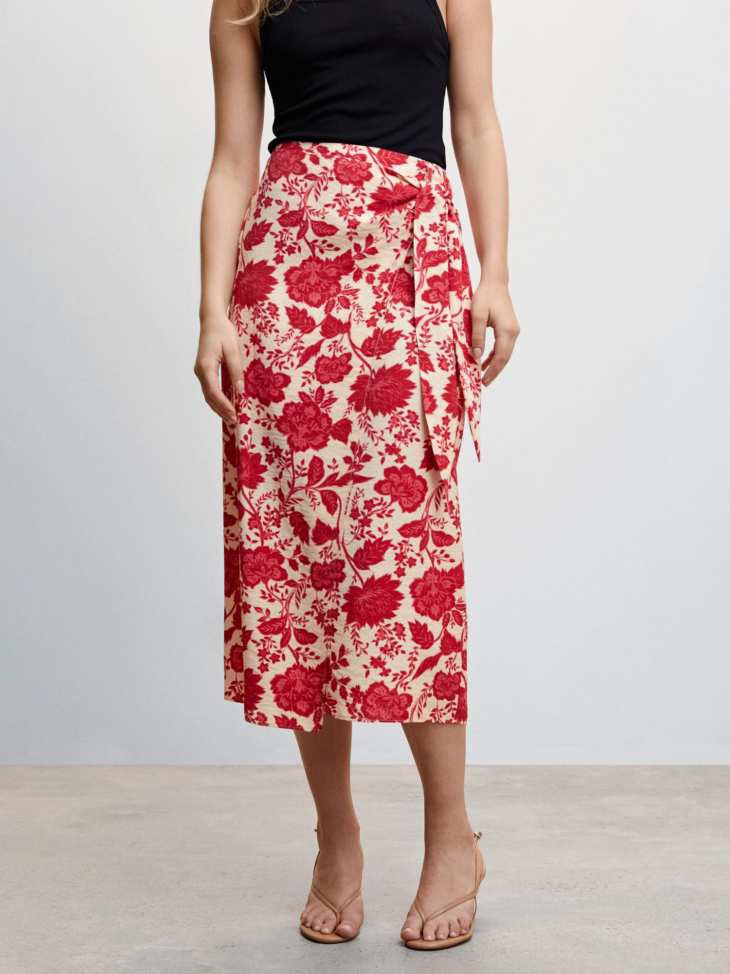 Mango Pareo Floral Wrap Midi Skirt, Multi at John Lewis & Partners