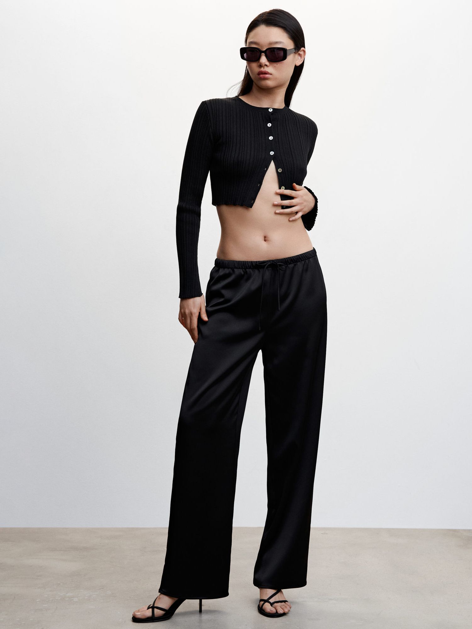 Mango Satin Trousers, Black, XXS