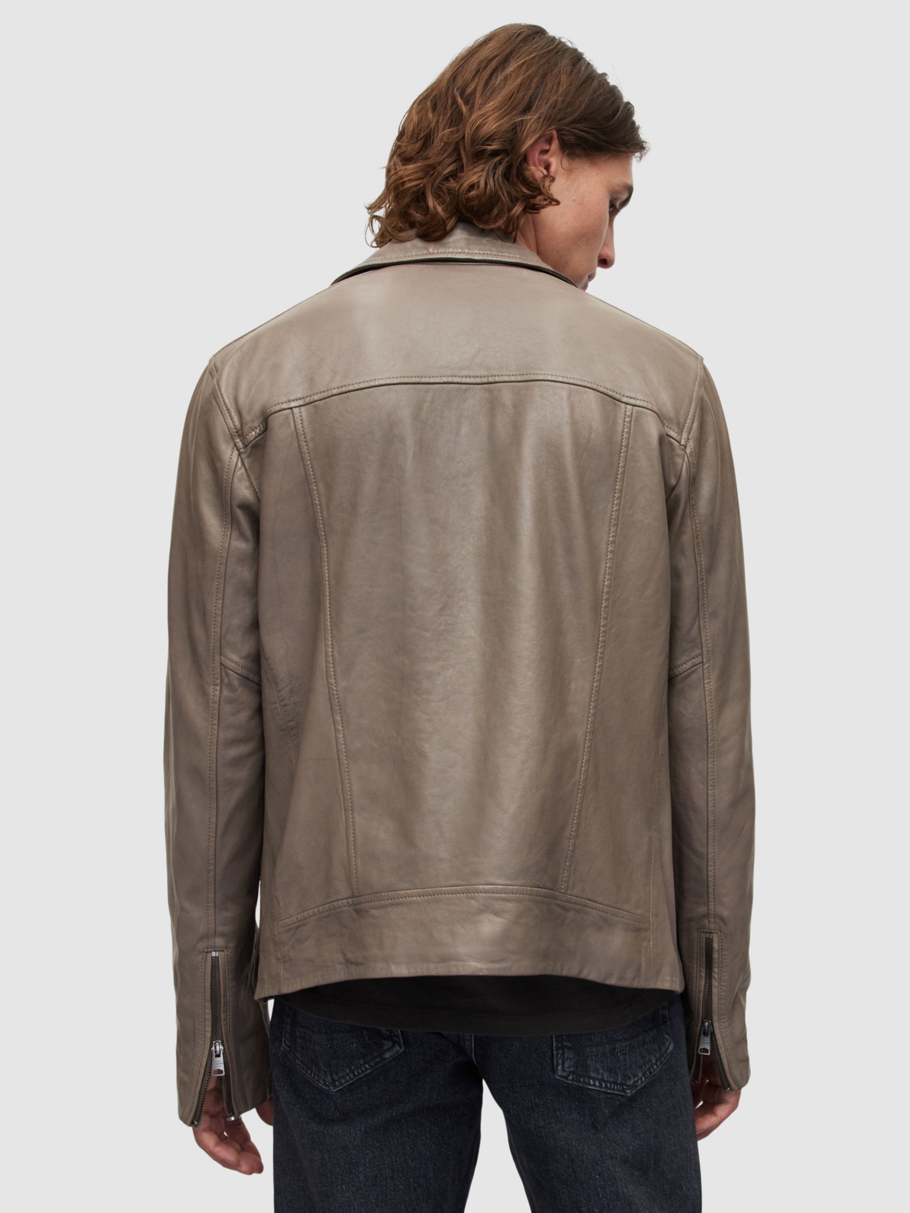 Buy AllSaints Leo Leather Biker Jacket, Earthy Brown Online at johnlewis.com