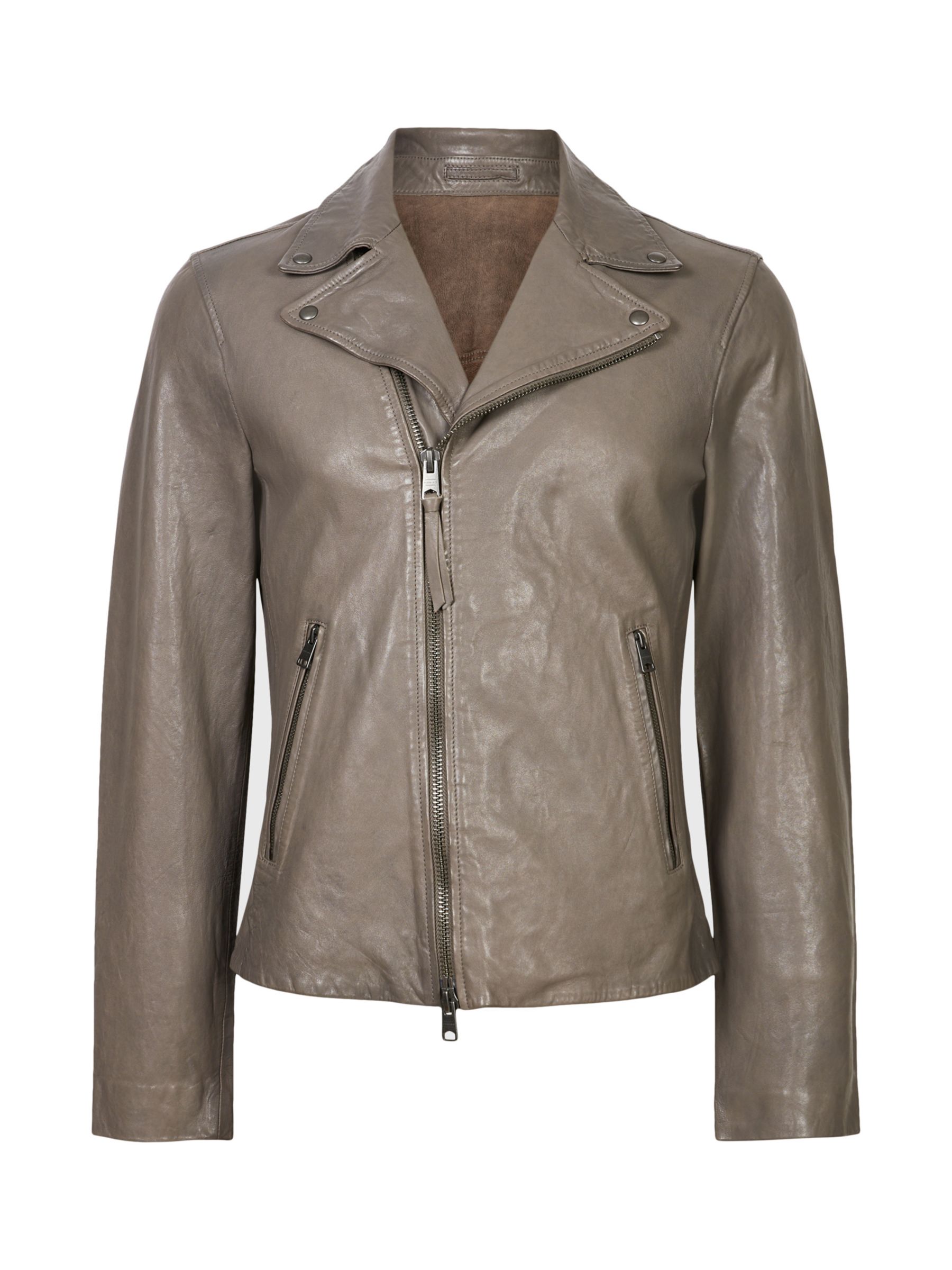 AllSaints Leo Leather Biker Jacket, Earthy Brown, S