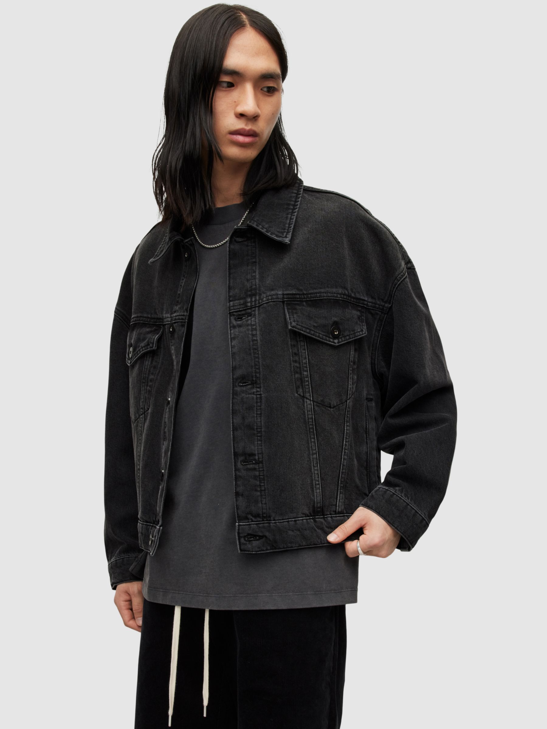 AllSaints Avets Oversize Denim Jacket, Washed Black