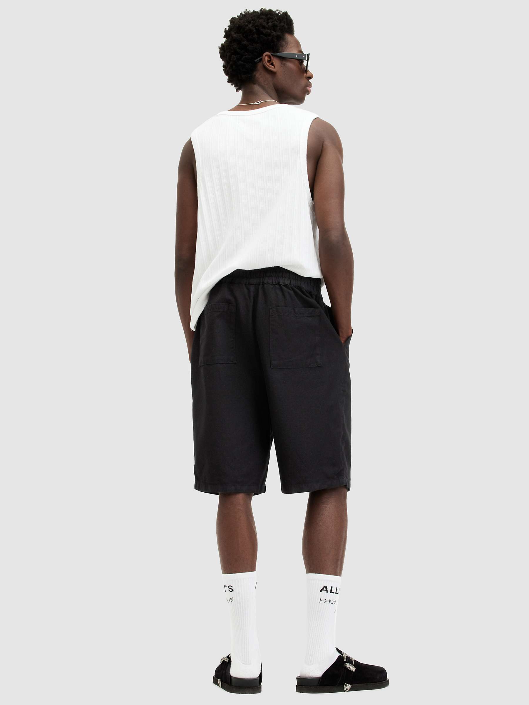 Buy AllSaints Hanbury Linen Blend Straight Shorts, Jet Black Online at johnlewis.com