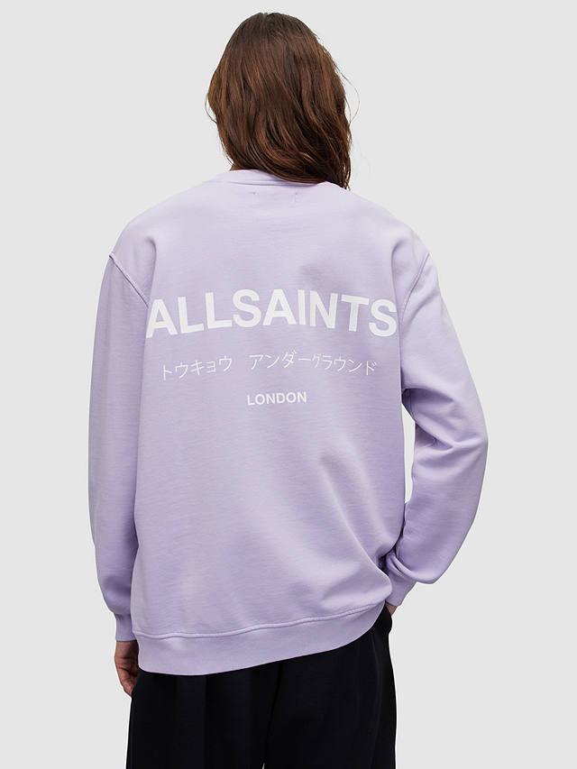 AllSaints Underground Crew Neck Sweatshirt, Lavndr Lilac/White