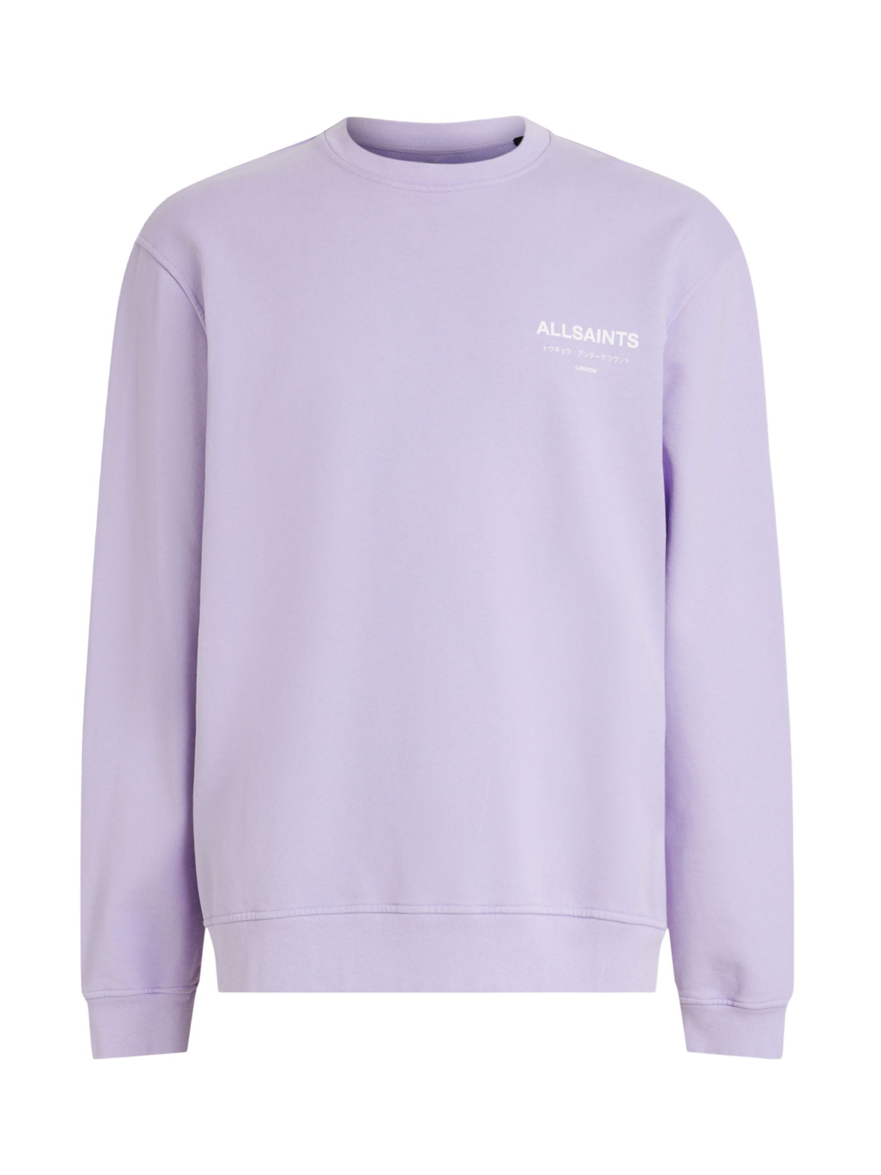 AllSaints Underground Crew Neck Sweatshirt, Lavndr Lilac/White, XL
