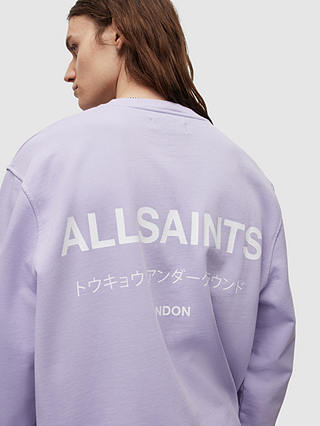 AllSaints Underground Crew Neck Sweatshirt, Lavndr Lilac/White