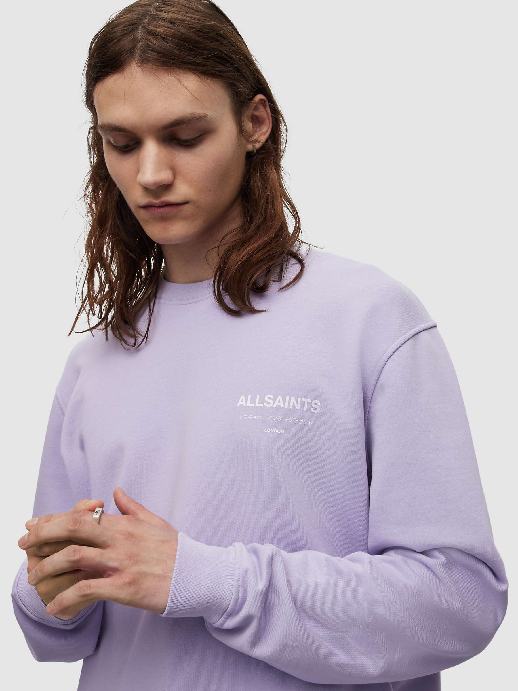 AllSaints Underground Crew Neck Sweatshirt, Lavndr Lilac/White at John ...