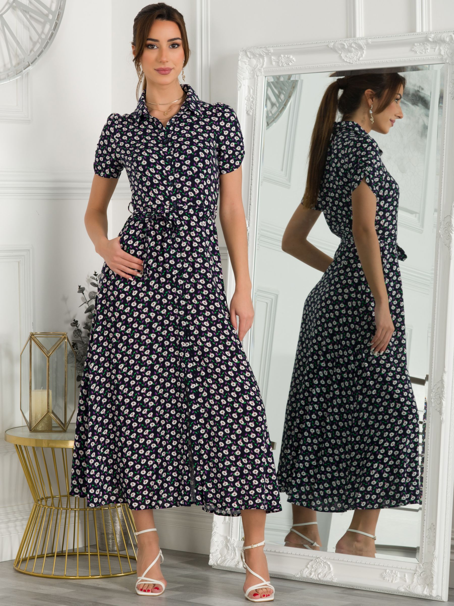 Buy Jolie Moi Danni Floral Print Shirt Midi Dress, Navy Online at johnlewis.com