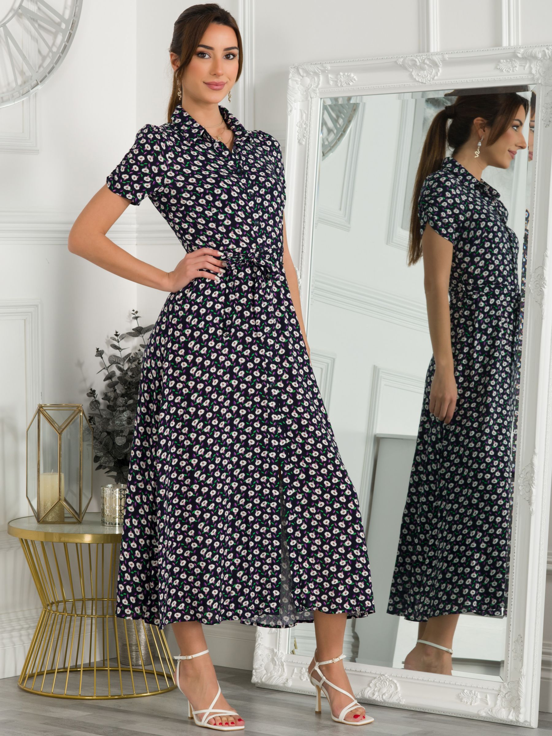 Buy Jolie Moi Danni Floral Print Shirt Midi Dress, Navy Online at johnlewis.com