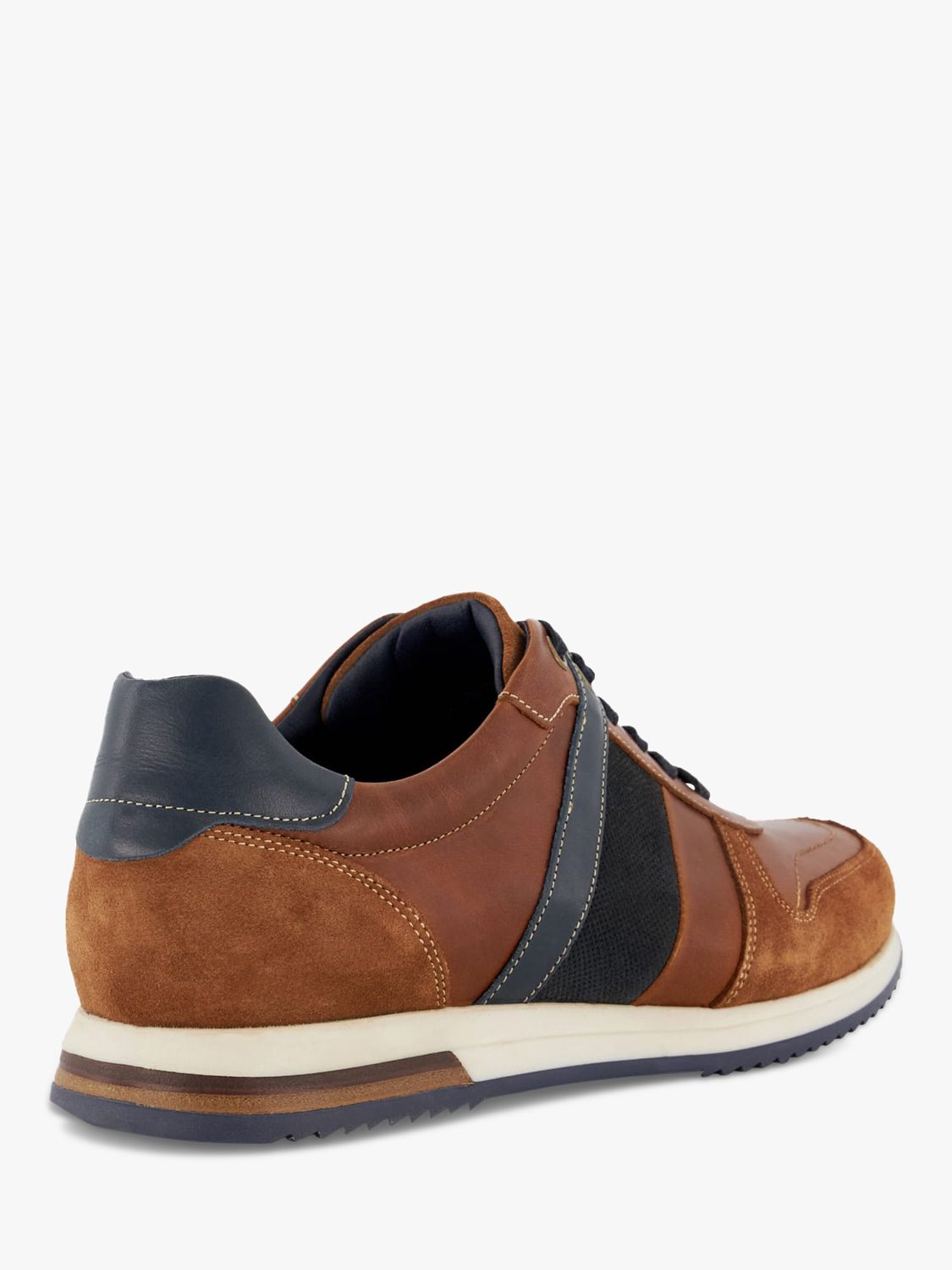 Dune Tibin Leather Panel Stripe Trainers, Tan at John Lewis & Partners