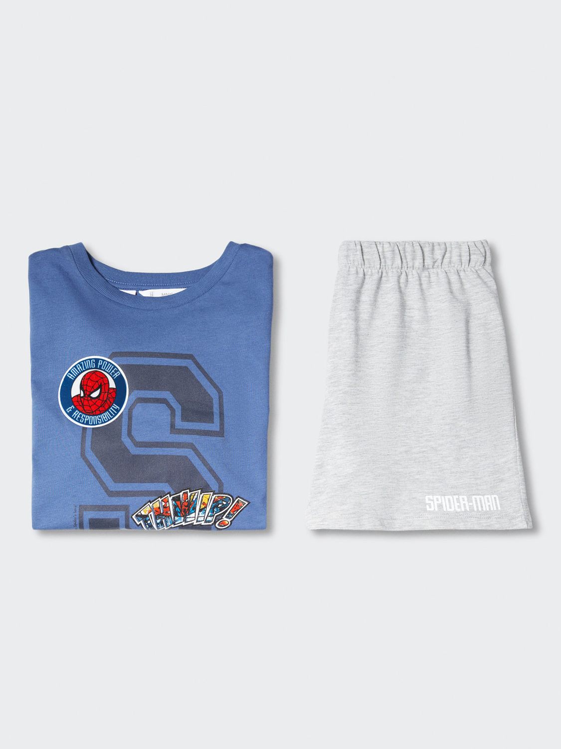 Mango Kids' Spiderman Shorts Pyjamas, Medium Blue, 11-12 years
