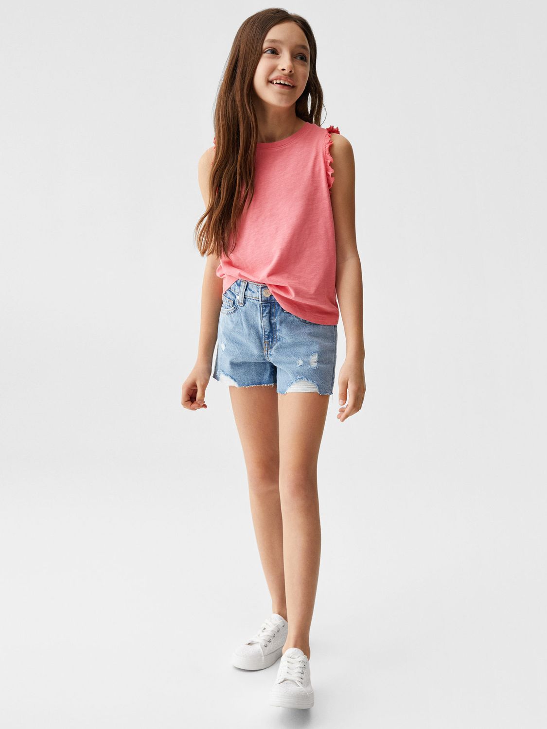 Mango Kids' Bandini Ruffled Shoulder Top, Pink at John Lewis & Partners