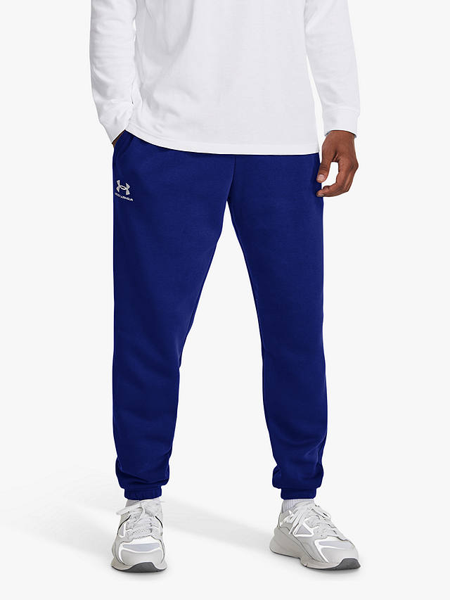 Under Armour Essential Fleece Joggers, Royal/White at John Lewis & Partners
