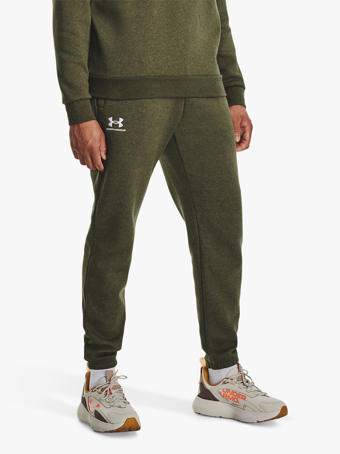Under Armour Essential Fleece Joggers, Marine Green/White at John Lewis ...