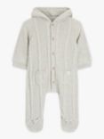 John Lewis Heirloom Collection Baby Cashmere Blend Popcorn Cable Knit Pramsuit, Light Grey