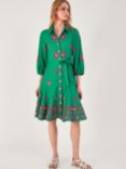 Monsoon Embroidered Linen Blend Shirt Dress, Green