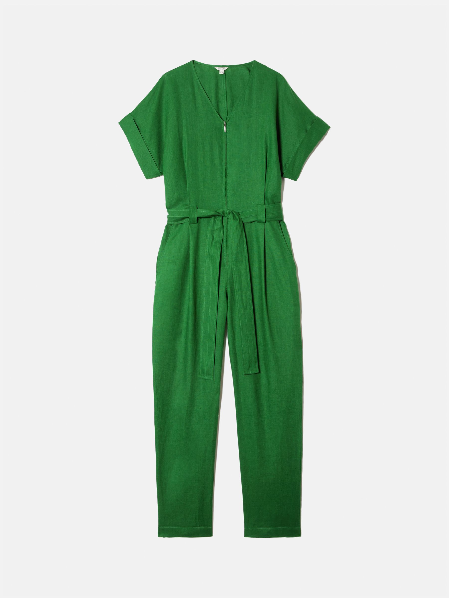 Jigsaw Linen Belted Jumpsuit, Green at John Lewis & Partners