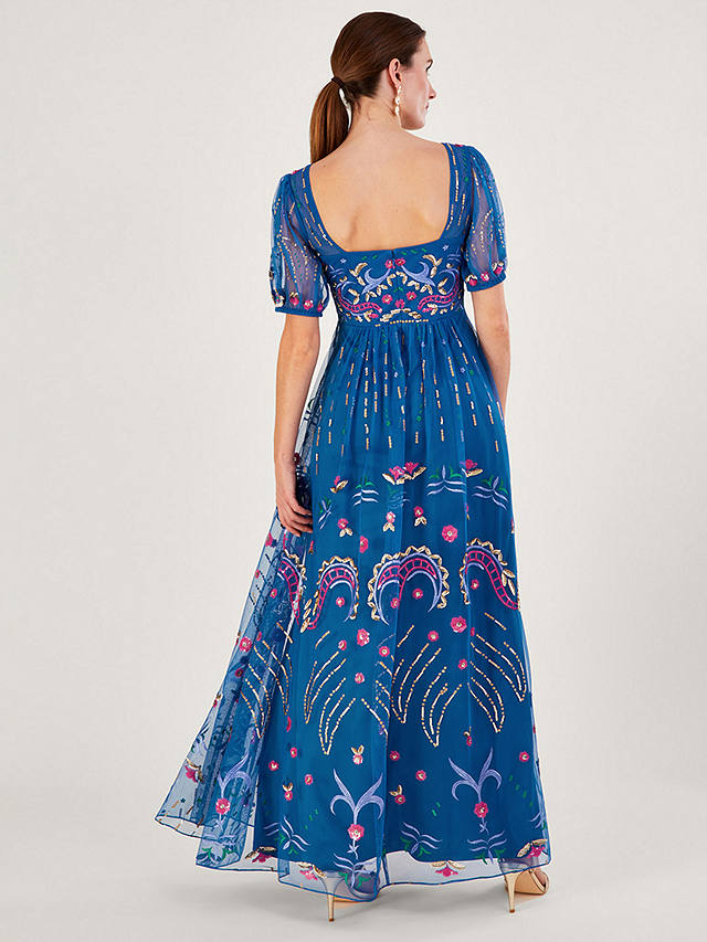 Monsoon Tilly Embroidered Maxi Dress, Cobalt at John Lewis & Partners