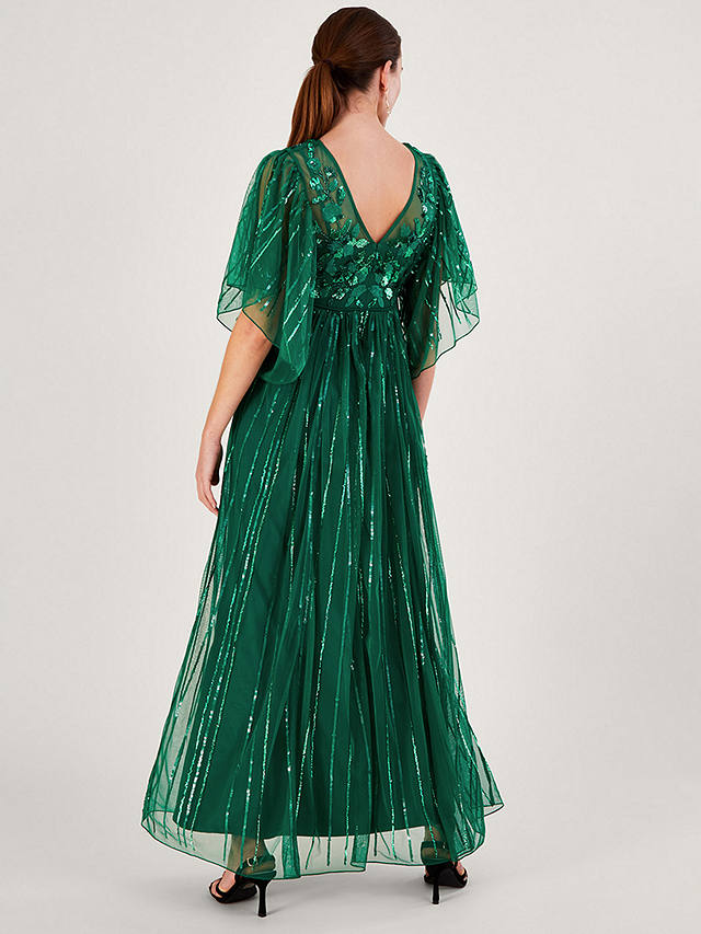 Monsoon Ottili Embroidered Sequin Maxi Dress, Green at John Lewis ...