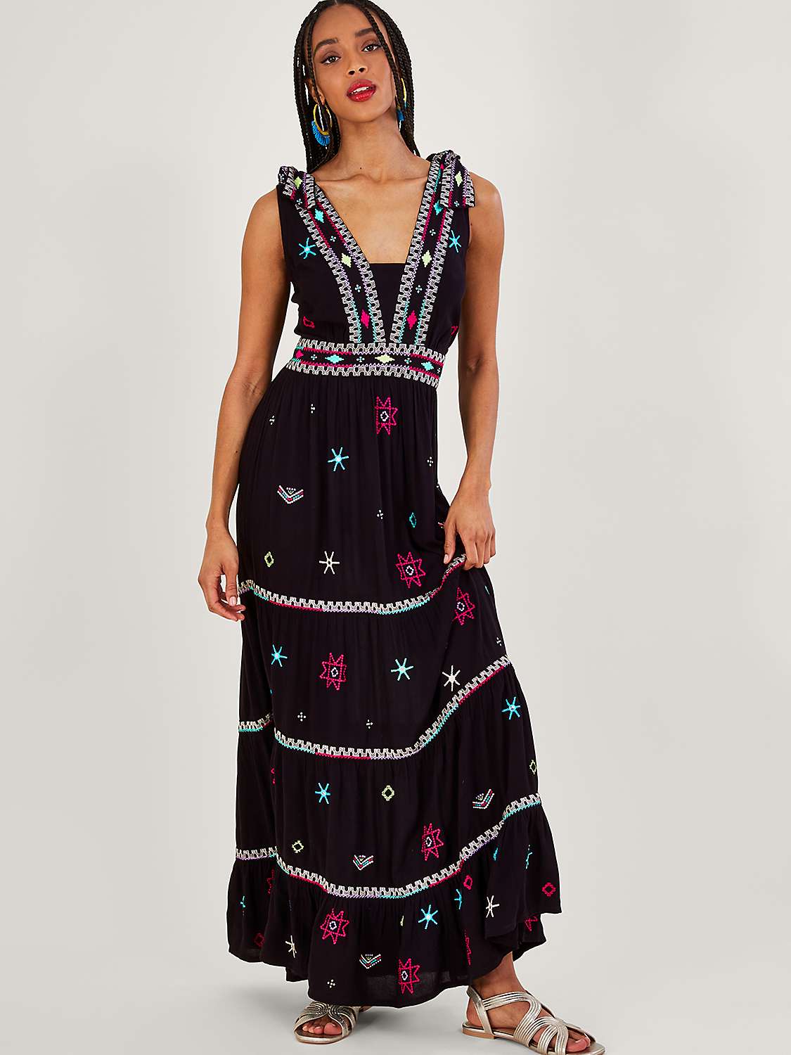 Buy Monsoon Wide Strap Motif Embroidered Maxi Cami Dress, Black Online at johnlewis.com