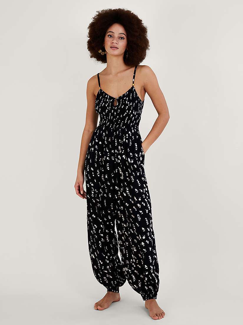 Buy Monsoon Batik Print Shirred Jumpsuit, Black Online at johnlewis.com