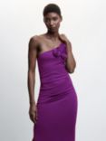Mango One Shoulder Midi Dress, Purple
