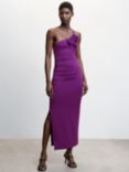 Mango One Shoulder Midi Dress, Purple