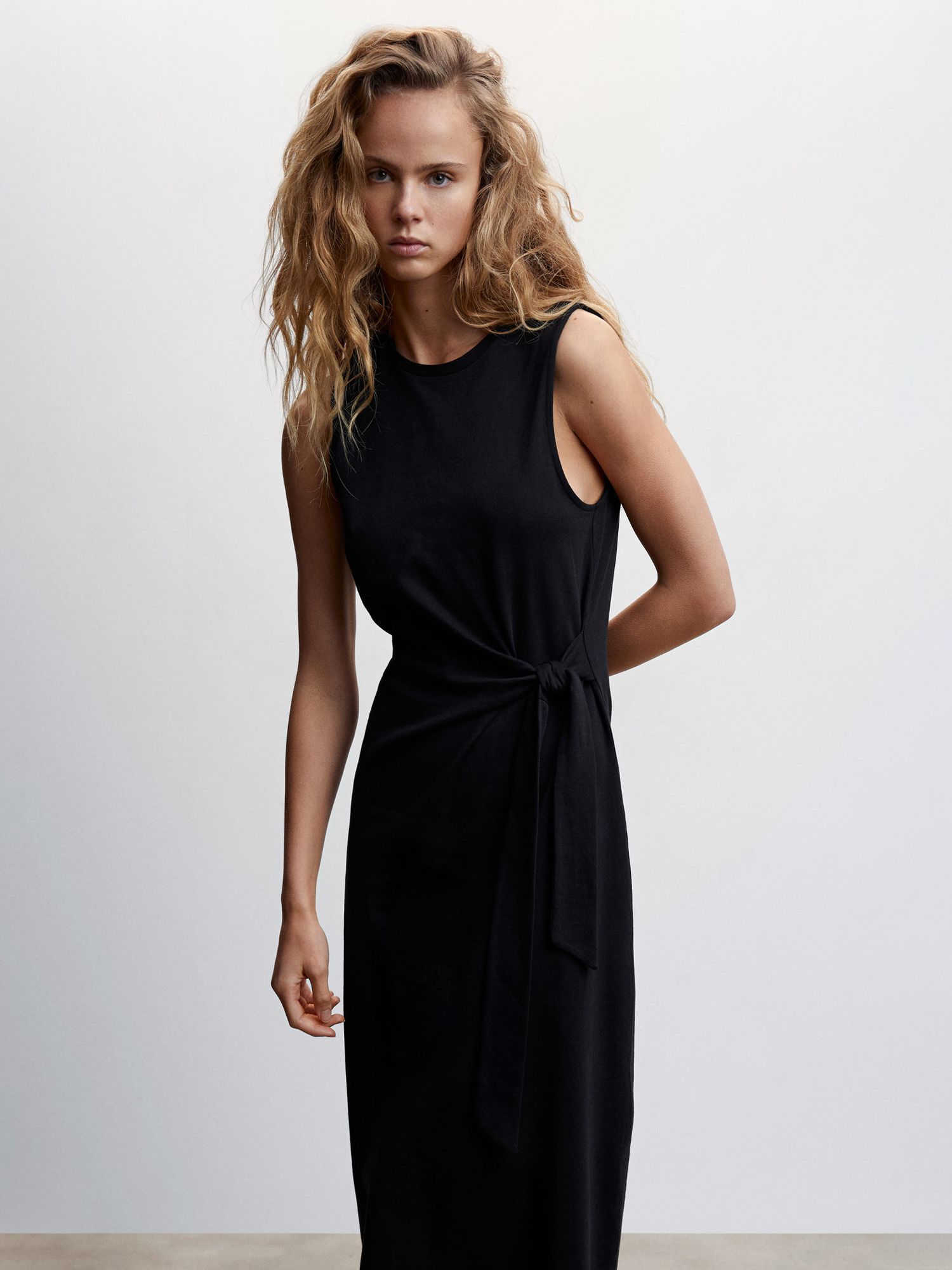 Mango Tie Detail Midi Dress, Black at John Lewis & Partners