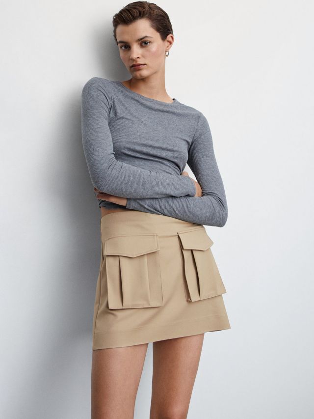 Mango Arlet Flap Pocket Mini Skirt, Light Beige, 4