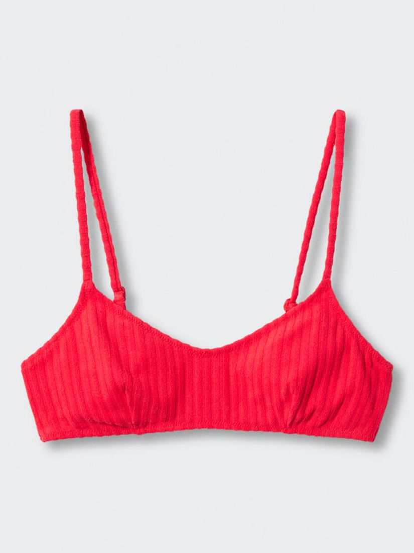 Mango Nati Textured Stripe Bikini Top, Red, M