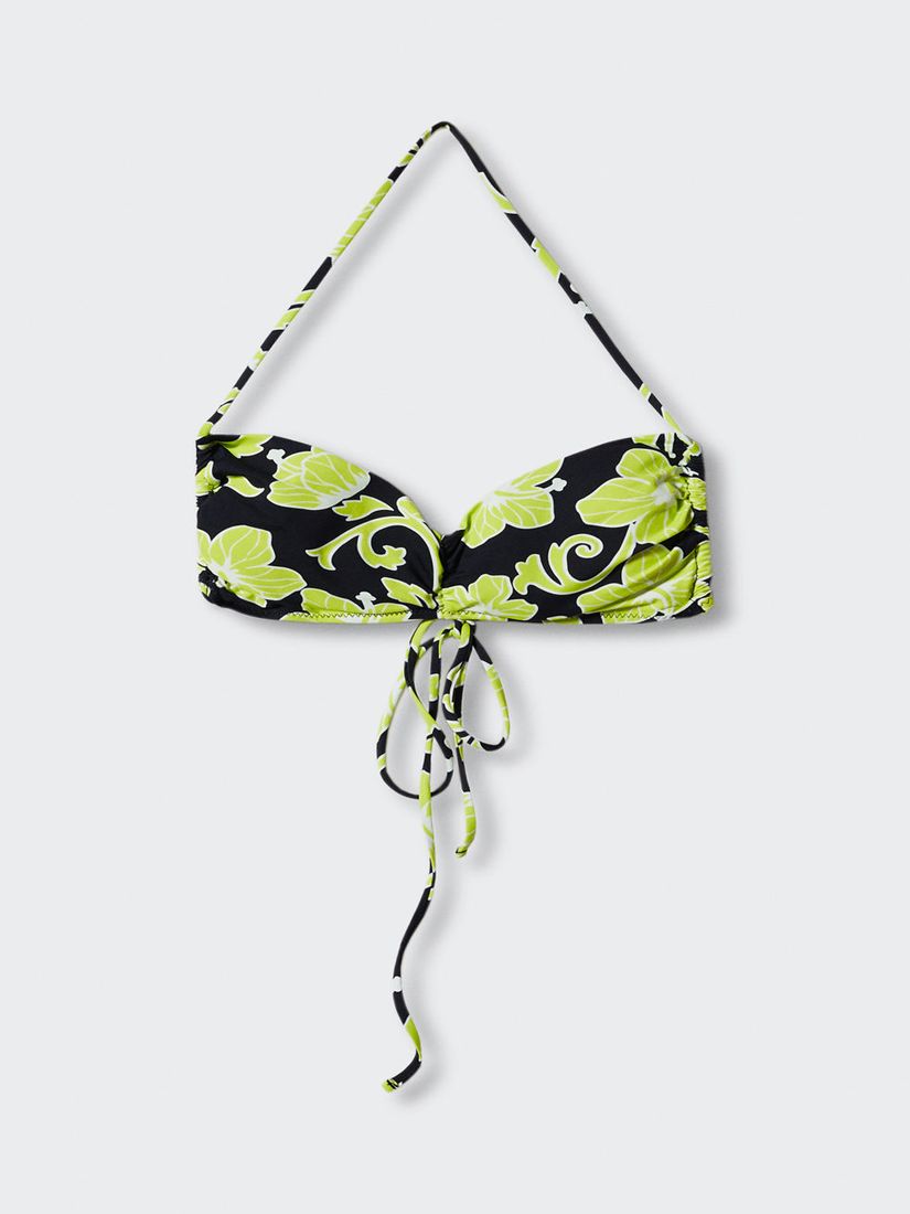 Mango Lilo Floral Print Halterneck Bikini Top, Black/Multi, XS