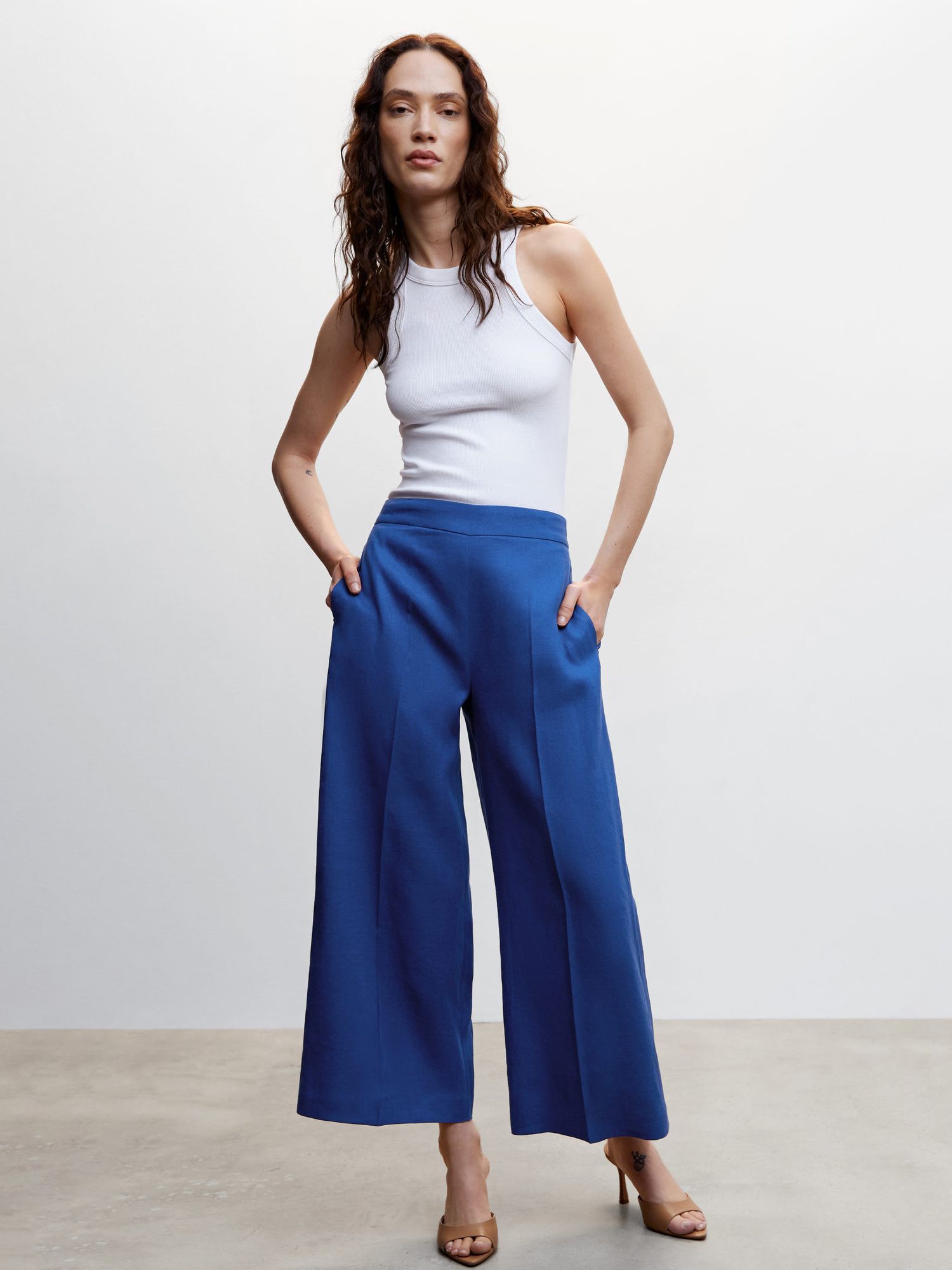 WOMEN'S LINEN PANTS Blue Palazzo Pants, Linen Culottes, High Waist Pants,  Wide Leg Trousers, Maxi Loose Pants, Boho Trousers, Sondeflor -   Singapore