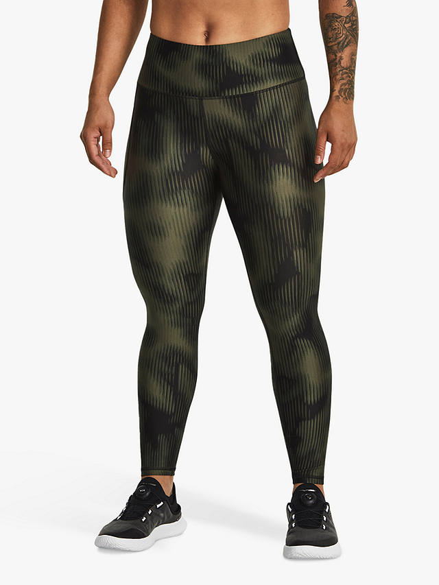 Under Armour HeatGear® No-Slip Waistband Printed Ankle Leggings, Green/Green/Black