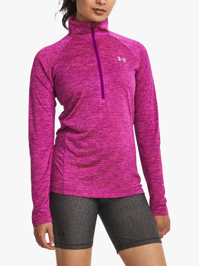 Under Armour Tech Twist 1/2 Zip Long Sleeve Gym Top, Magenta