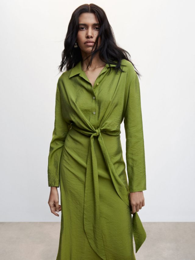 Mango Till-A Knot Detail Shirt Dress, Green, 6