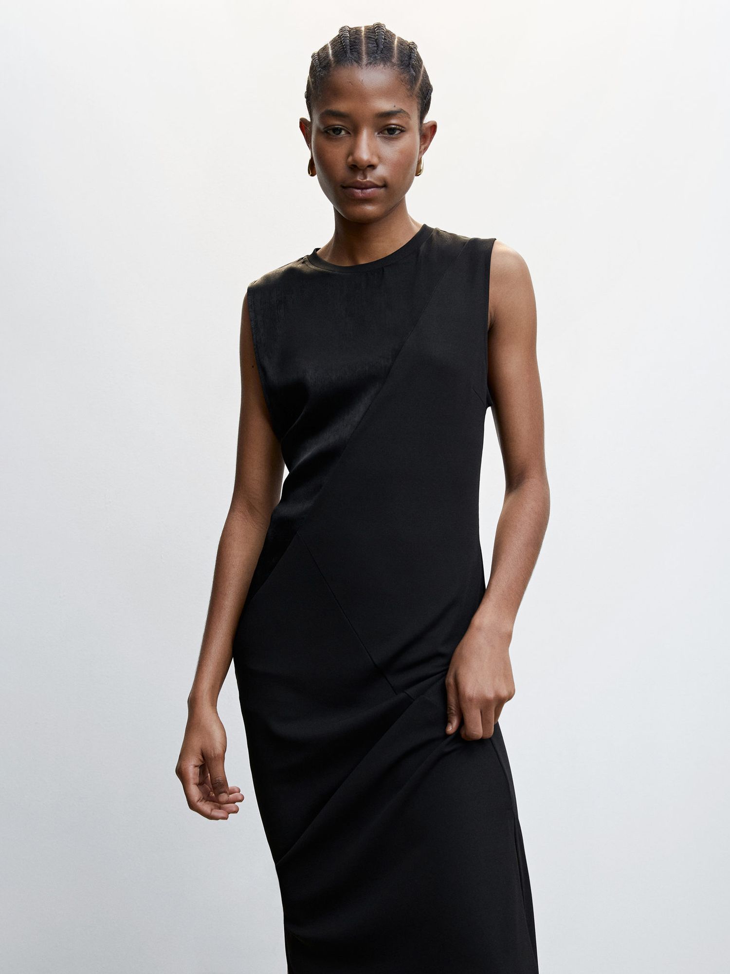 Mango Tina Satin Panel Midi Dress, Black