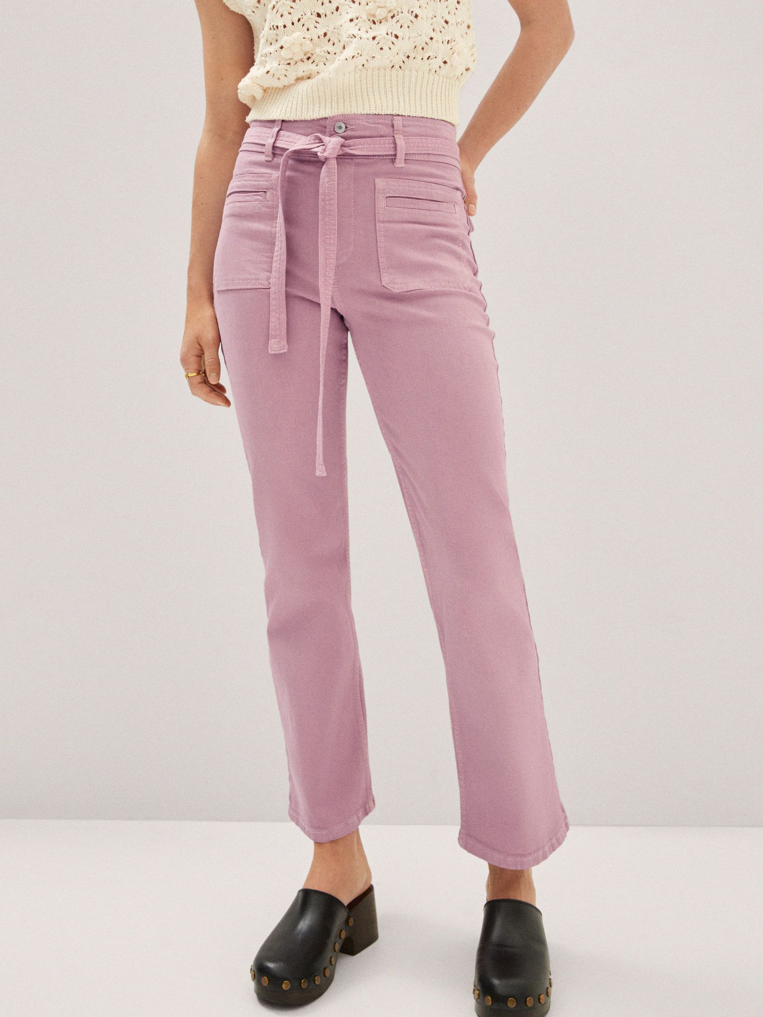 Mango Sasha Slim Cropped Jeans, Pastel Purple, 14