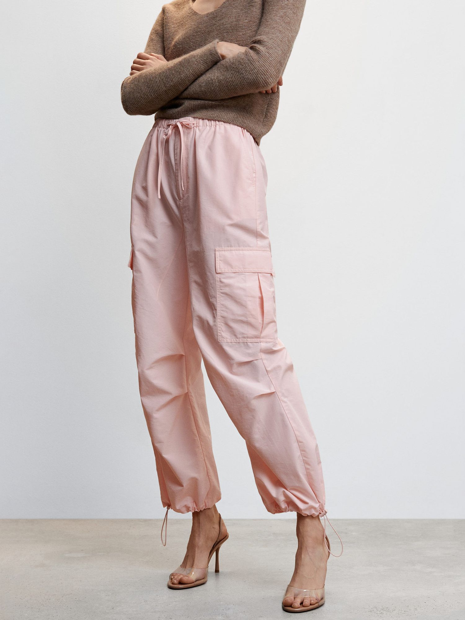 Mango Joanne Parachute Cargo Trouser, Light Pastel Pink, 4