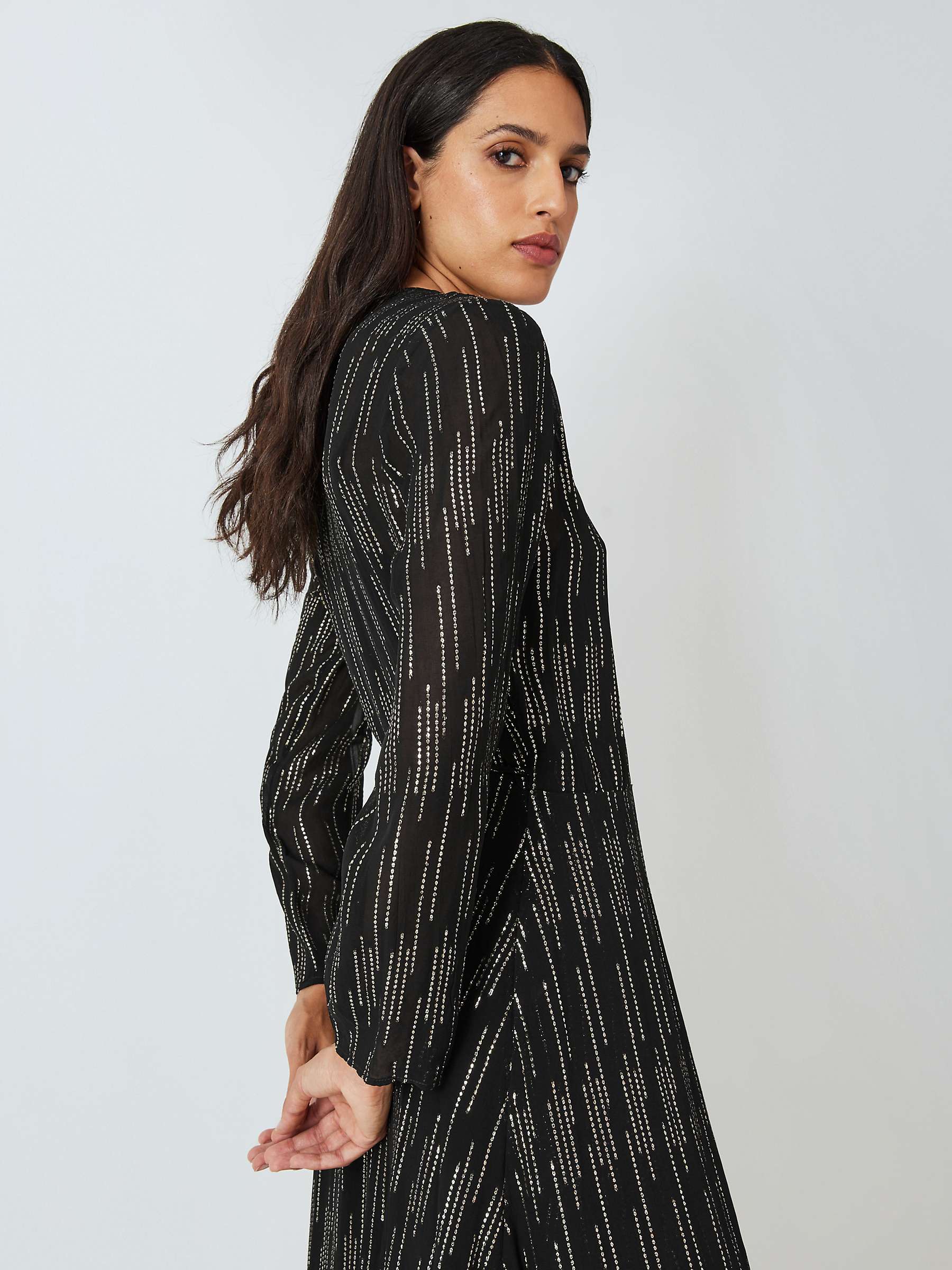 Buy AND/OR Zelda Metallic Stripe Midi Dress, Black Online at johnlewis.com