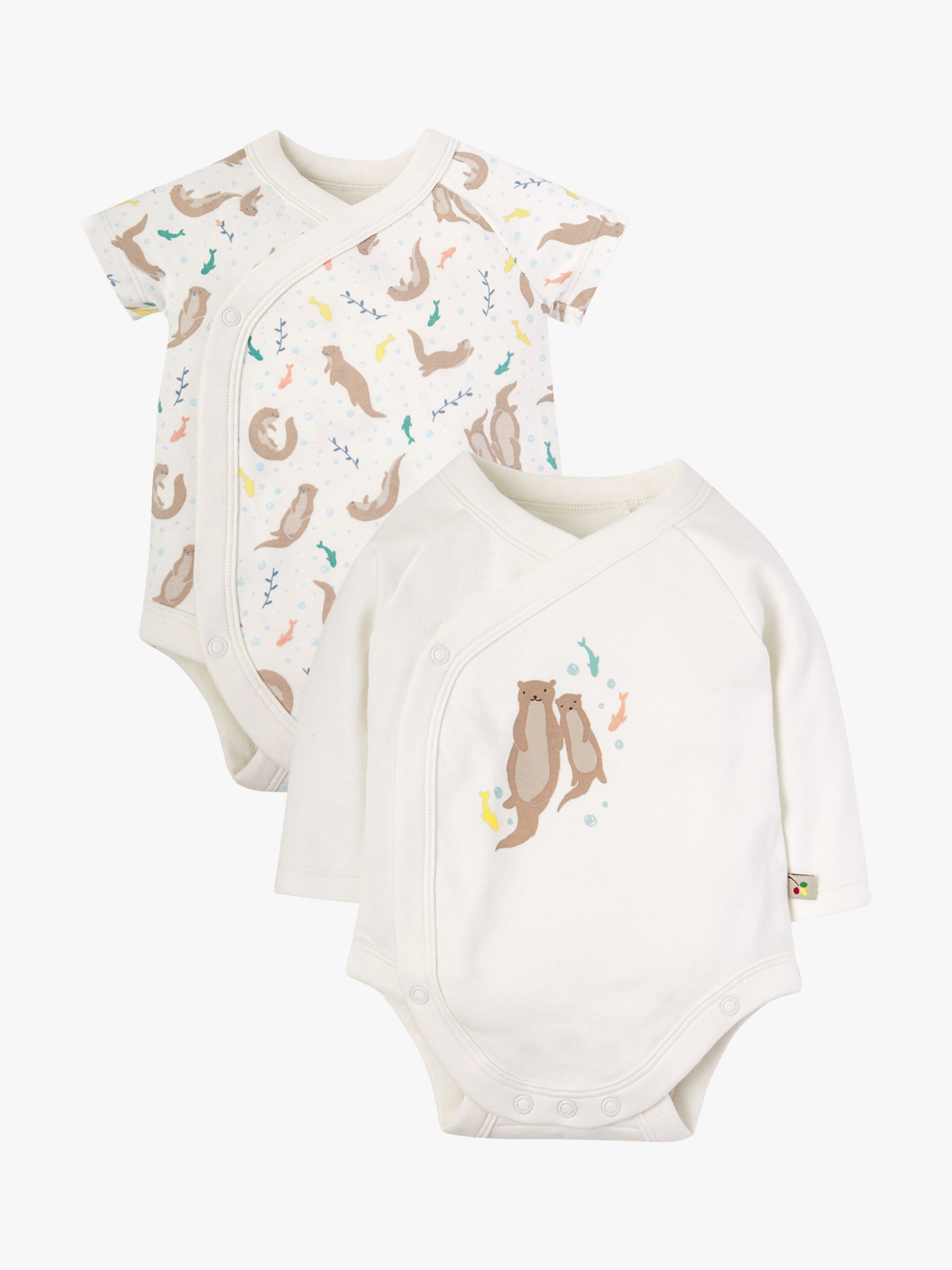 Frugi Baby Shay Organic Cotton Otter Bodysuit, Pack of 2, Otter/Otterly  Lovely, Newborn