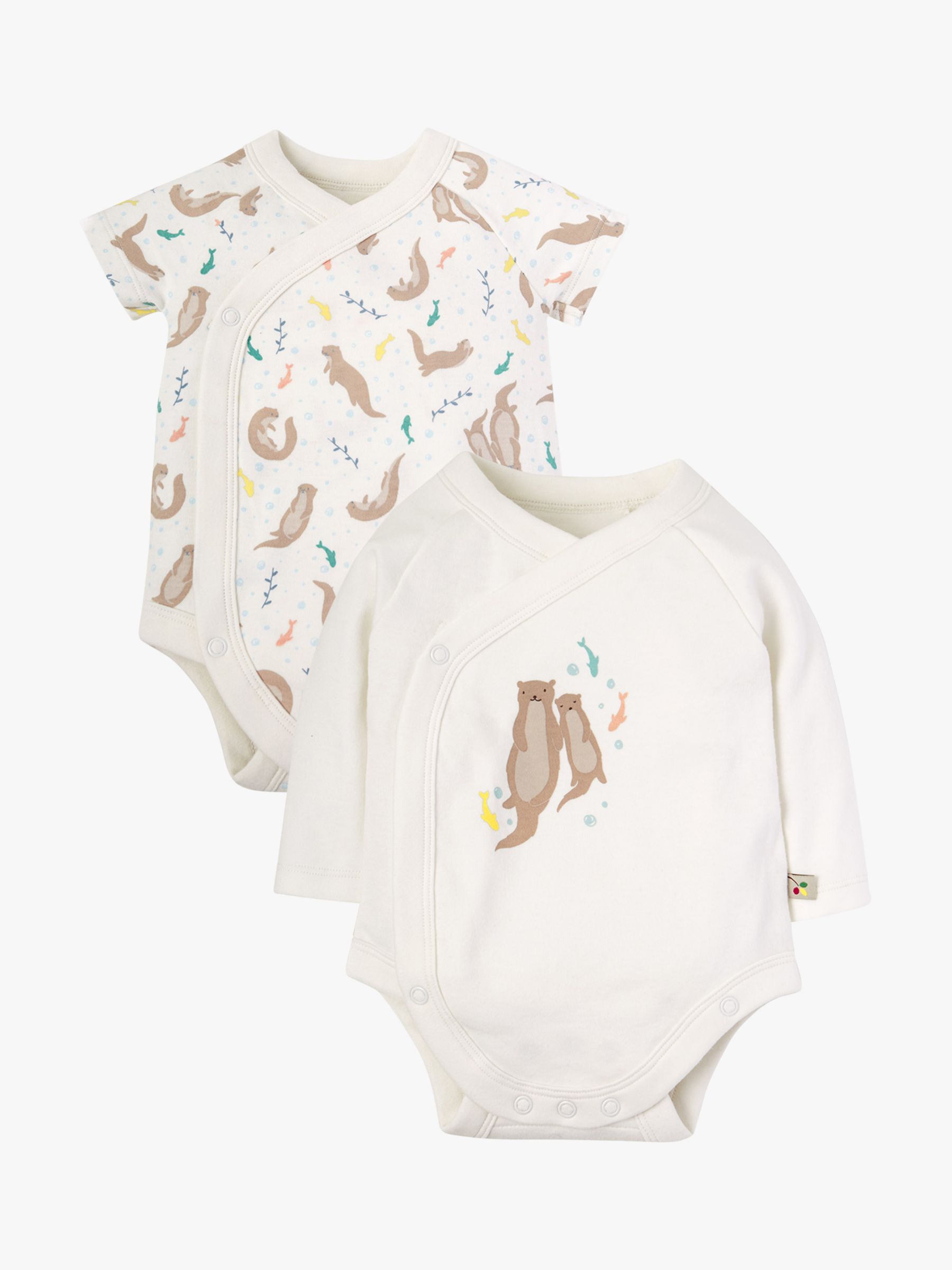 Frugi Baby Lovable Organic Cotton Otter Bodysuit, Pack of 2, White, Newborn