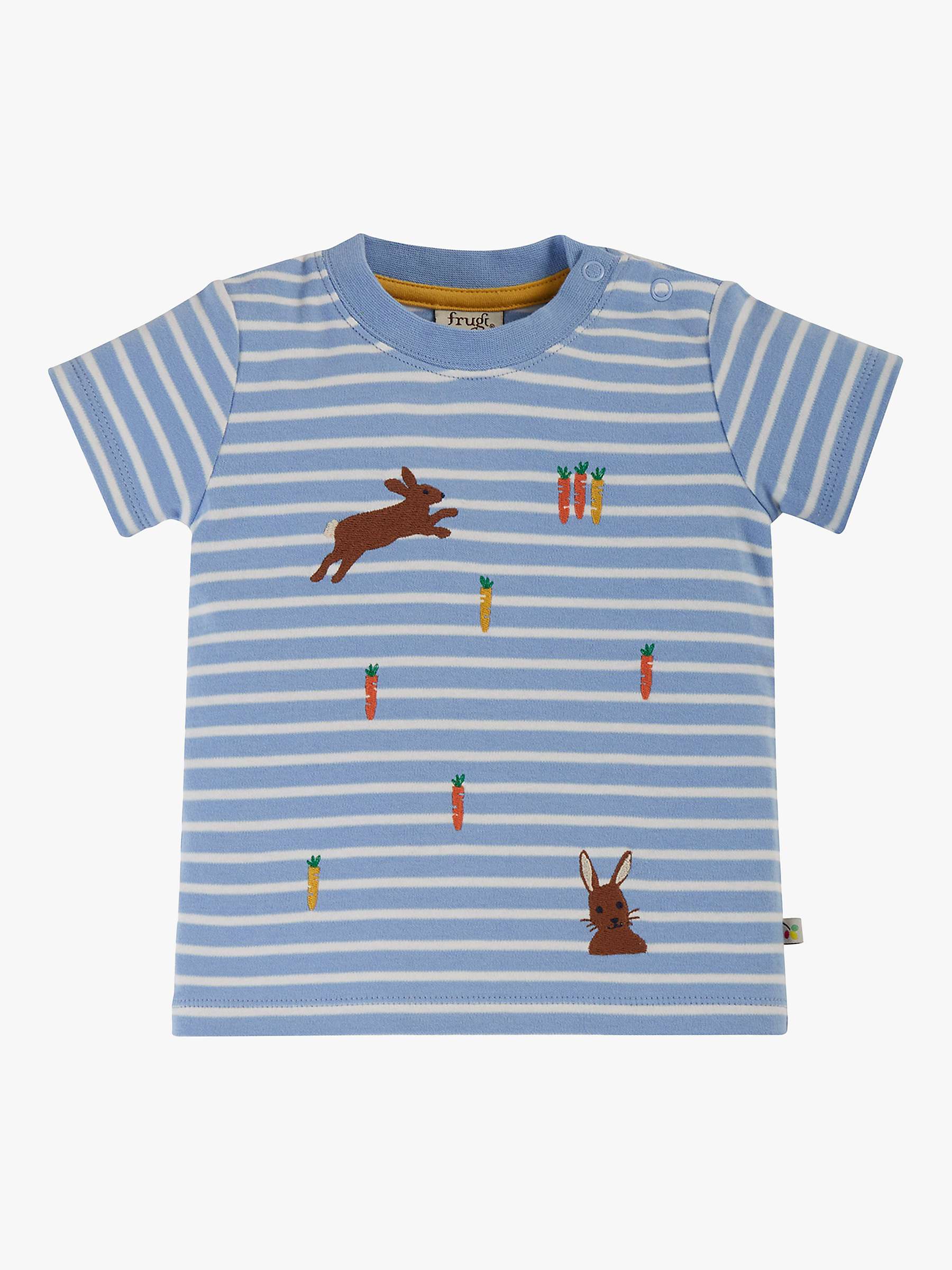 Frugi Kids' Ennis Organic Cotton Embroidered Stripe T-Shirt, Tide at ...