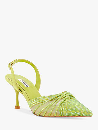 Dune Cloudia Diamante Mesh Slingback Court Shoes, Lime