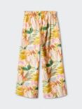 Mango Kids' Tropical Print Wide Leg Trousers, Yellow/Multi