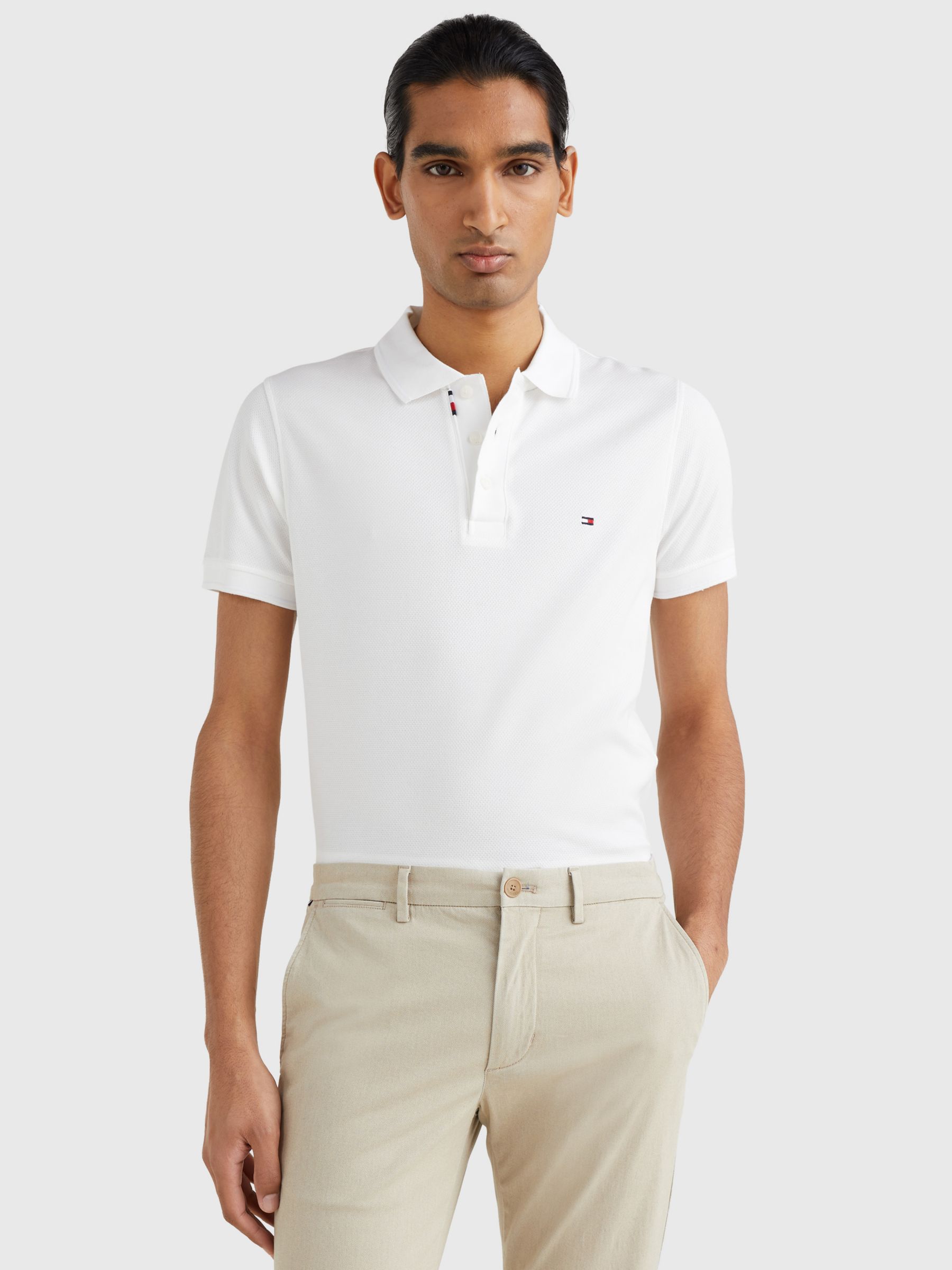 Tommy Hilfiger Bubble Slim Short Sleeve Polo Top, White at John Lewis ...