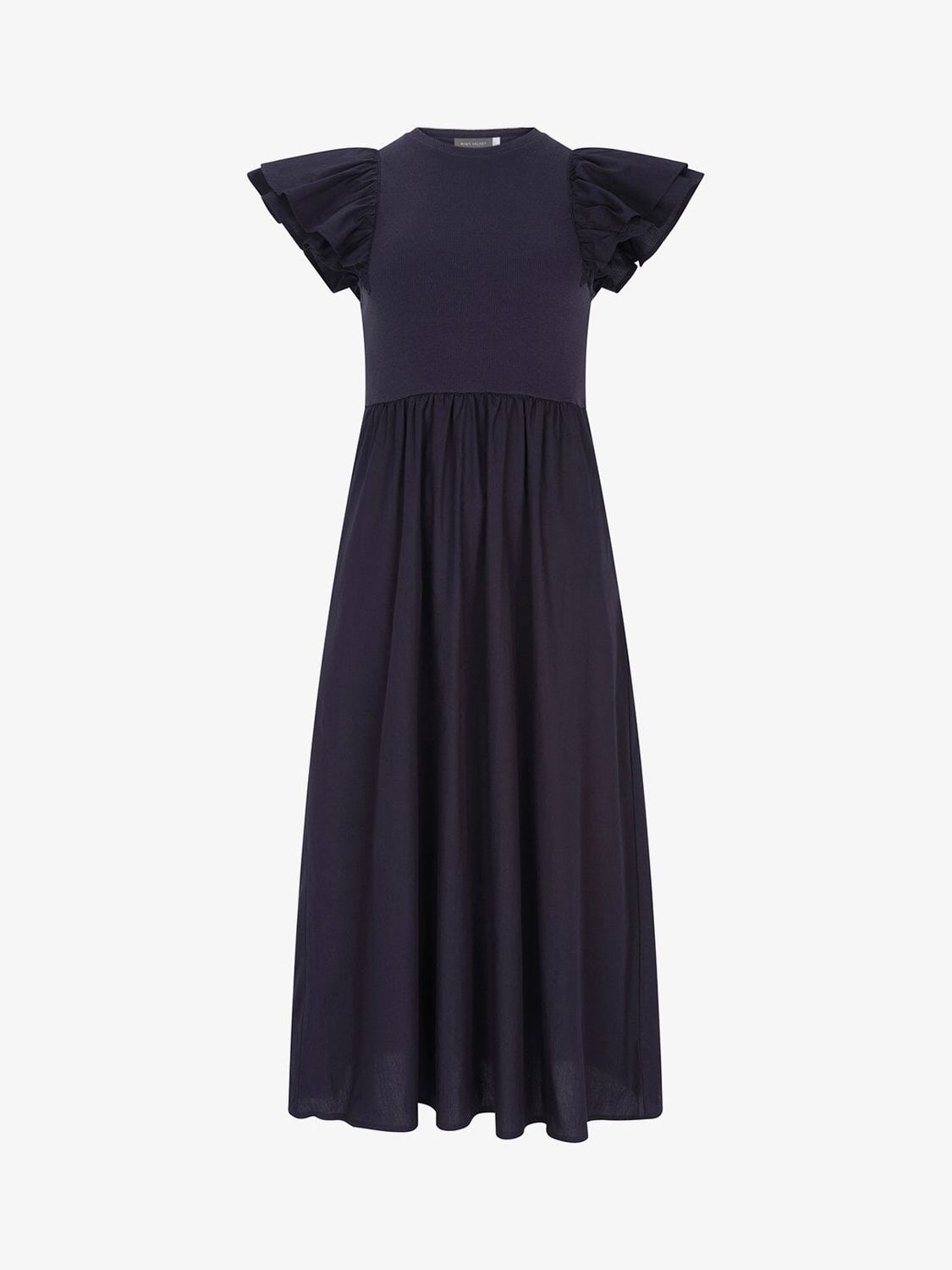 Mint Velvet Ruffled Midi Dress, Black at John Lewis & Partners